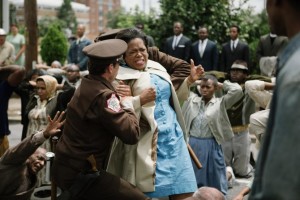 Oprah Winfrey fighting for her voting rights in the movie, Selma